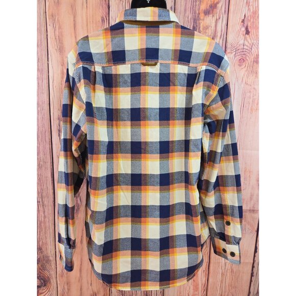 Orvis Mens Classic Fit Plaid Flannel Shirt Large Orange/Blue - Picture 2 of 7